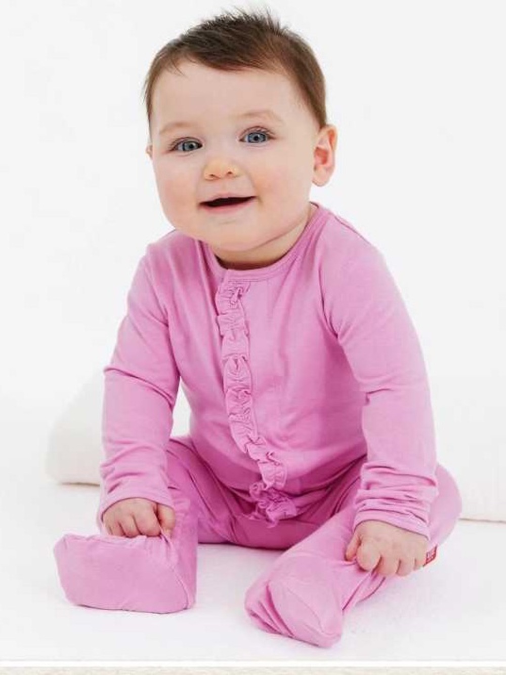 Magnetic Me Pink Ruffle-Front Onesie